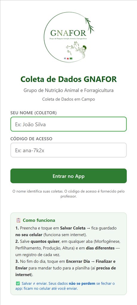 Tela de entrada: campos para nome do coletor e código de acesso